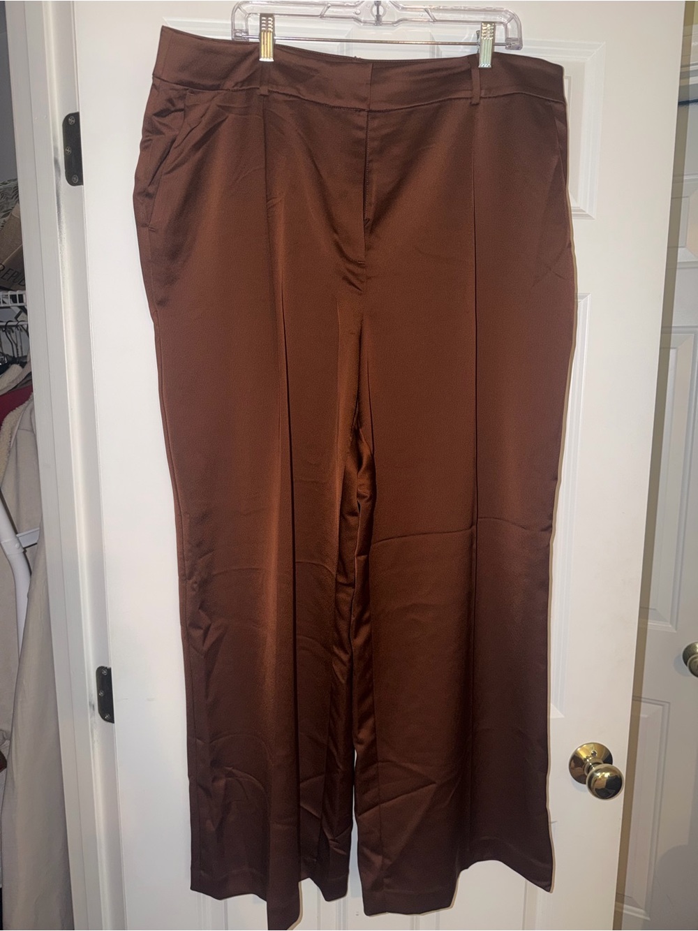 LOFT Wide-Leg Satin-Look Pants in Brown